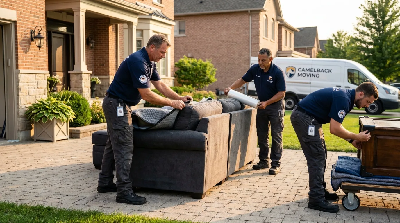 Large estate moving crew wrapping furniture in Johnstown, OH